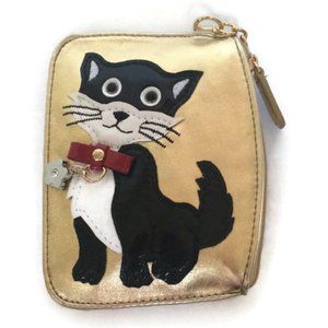 Sharif 1827 gold leather cat themed coin purse pouch